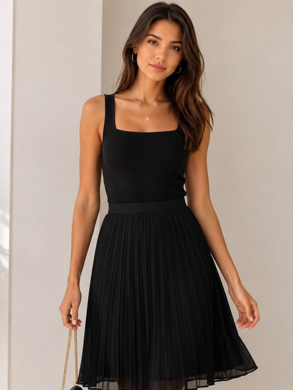 H&M Black Pleated Chiffon Skirt Size 4 Knee Length Classic Elegant